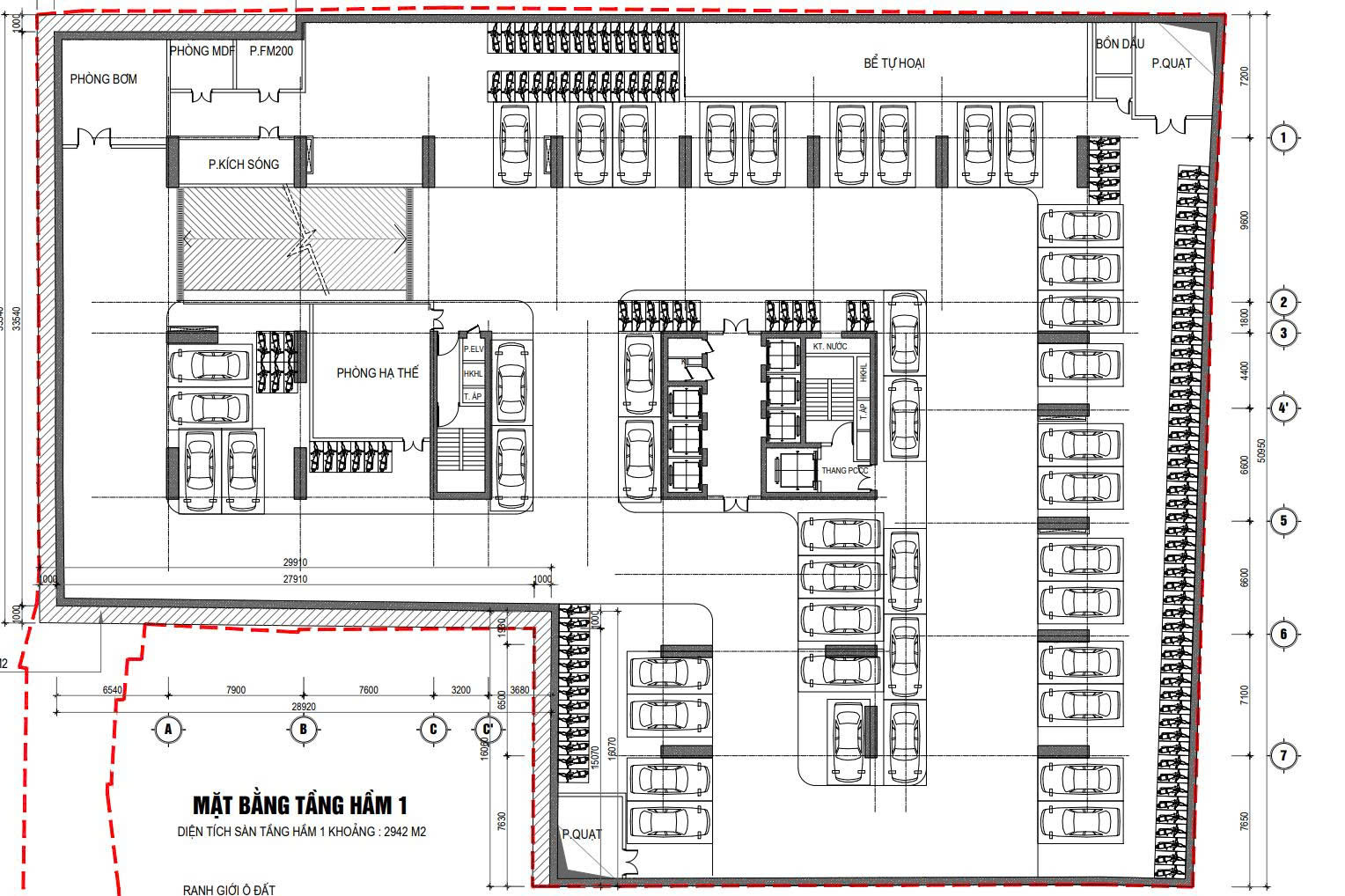 Mặt bằng nhà ở xã hội 393 Lĩnh Nam hầm 1