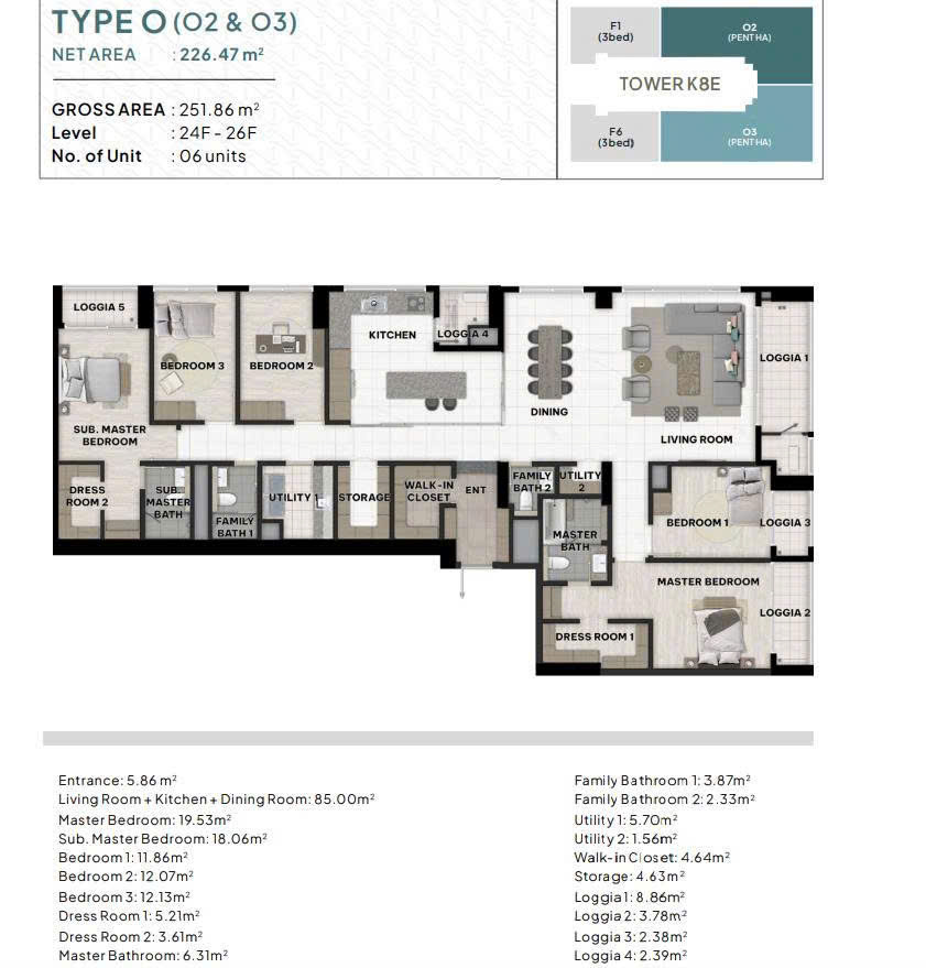 Mặt bằng căn hộ Starlake Giai đoạn 2 The Prime Tây Hồ 3 ngủ