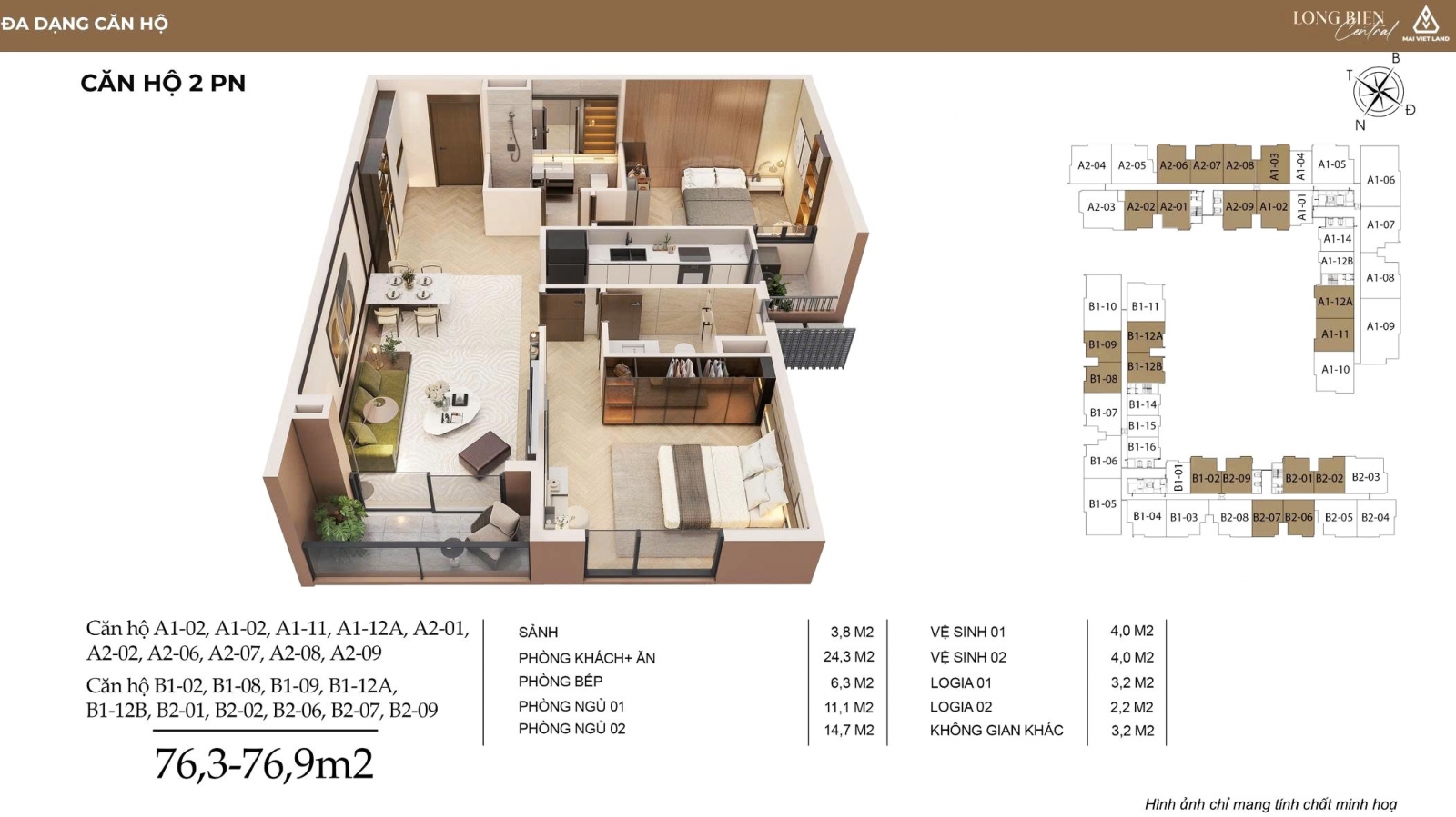 Mặt Bằng Taseco Long Biên - Long Biên Central 2 ngủ