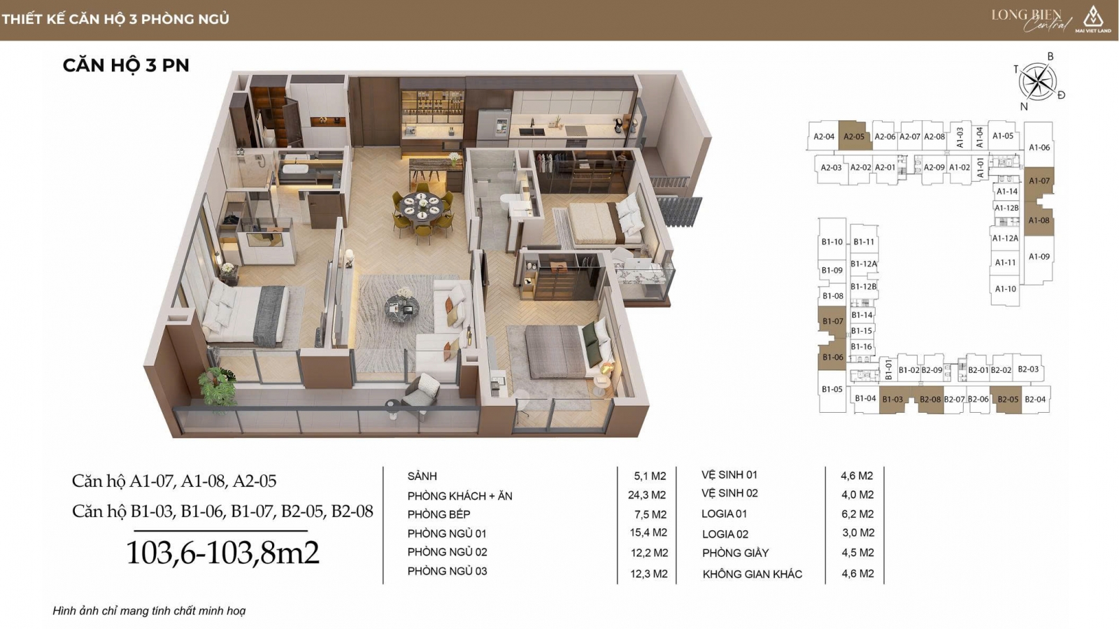 Mặt Bằng Taseco Long Biên - Long Biên Central 3 ngủ