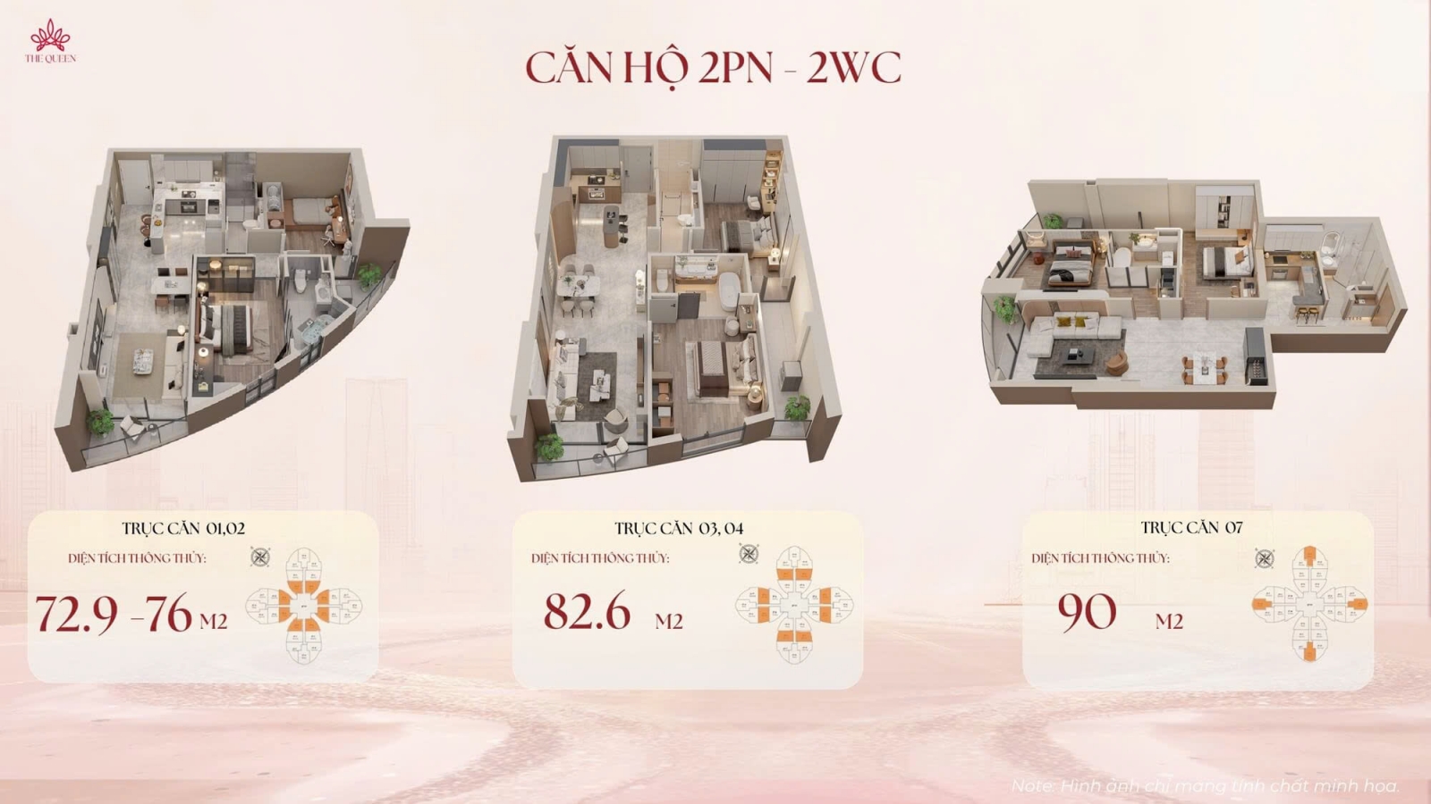 Mặt bằng The Queen 360 Giải phóng căn 2 phòng ngủ