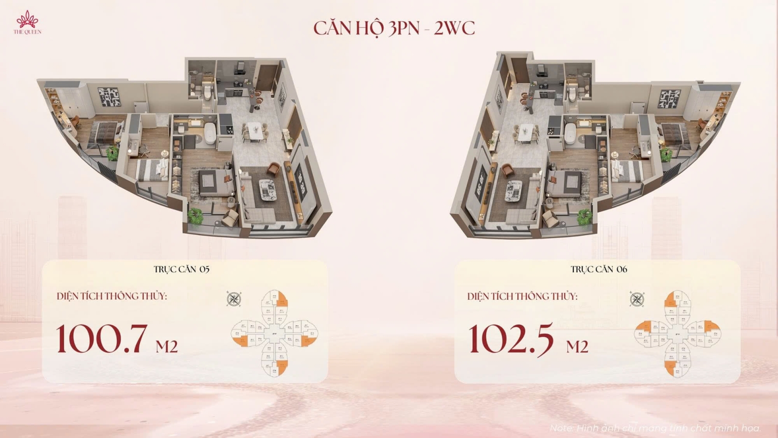 Mặt bằng The Queen 360 Giải phóng căn 2 phòng ngủ